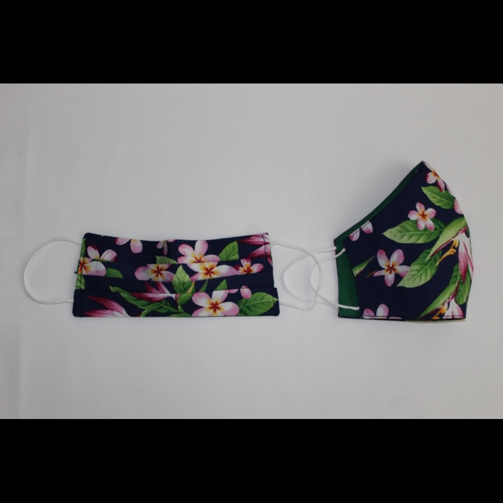 Blue Plumeria Triple Layer Face Mask w/Nose Wire